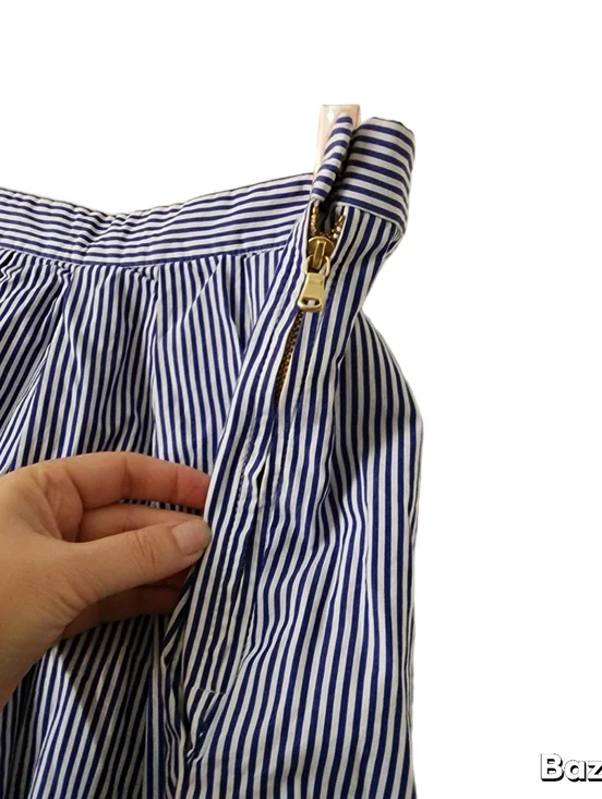 J. Crew Pants Womens Size 10 Blue White Stripe Wide Leg Culotte Crop Pleated - Picture 4 of 7